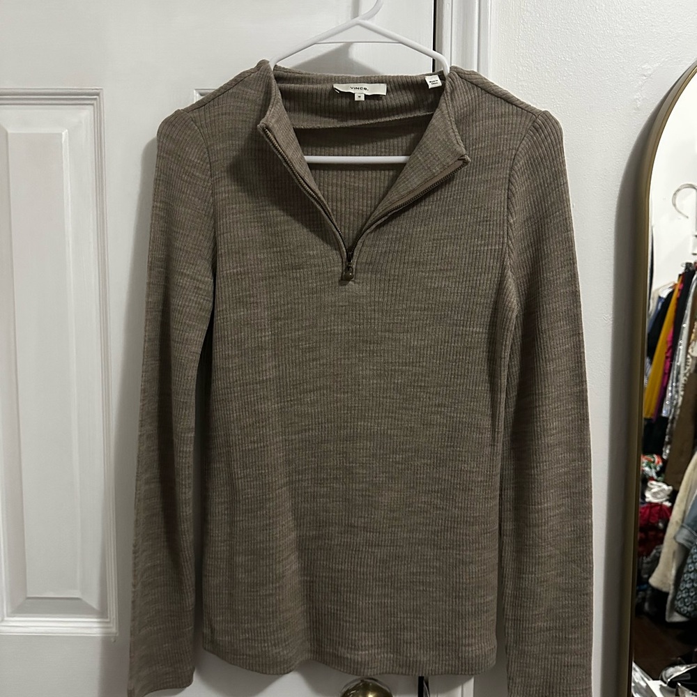 Vince Taupe Ribbed Half-Zip Sweater